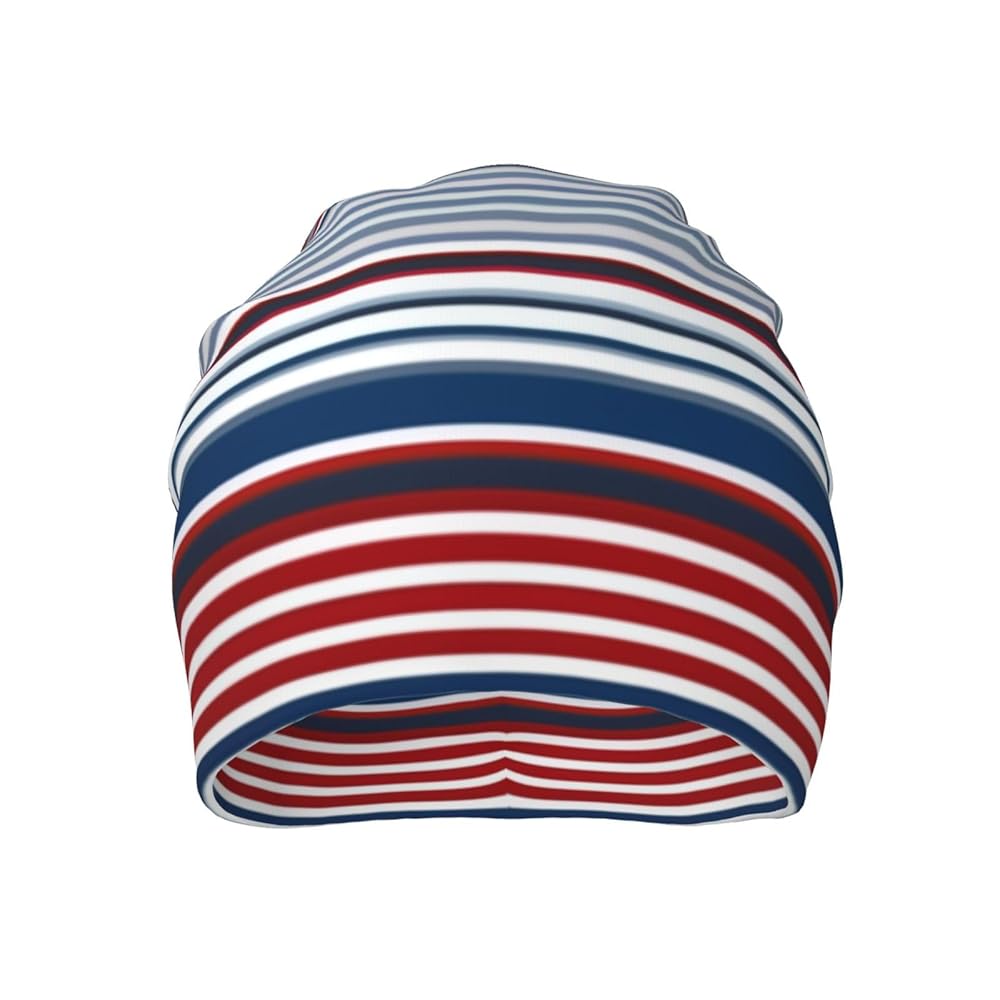 RLDOBOFE Red Blue White Gray Stripes Printed Beanie Hat